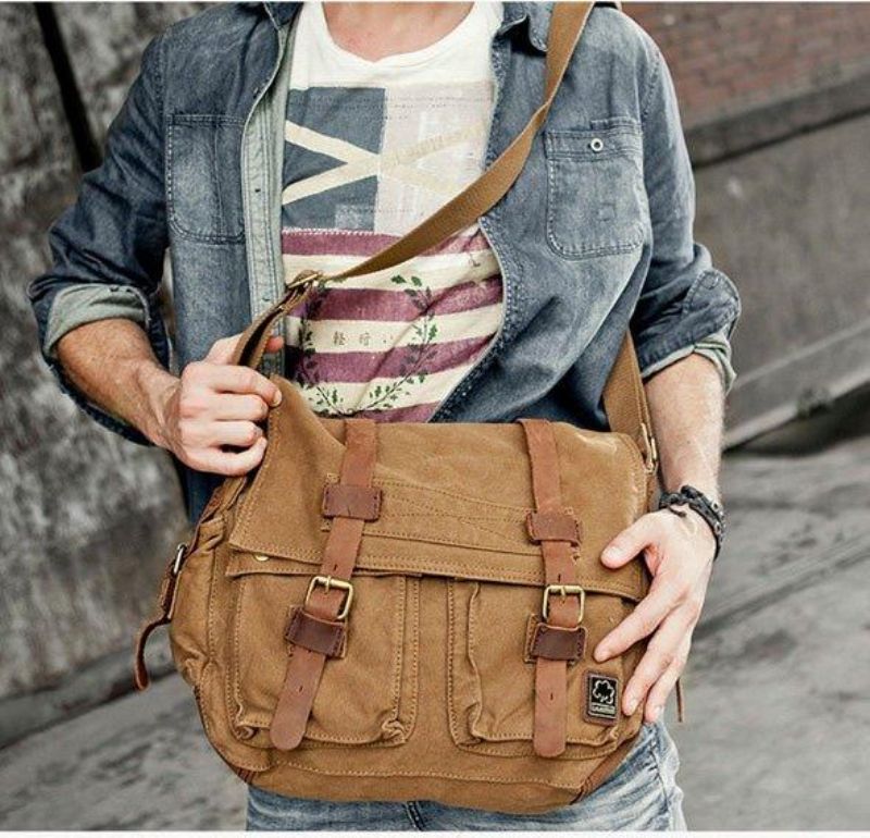 Sac Messager Toile Cirée Pour Ordinateur Portable Homme