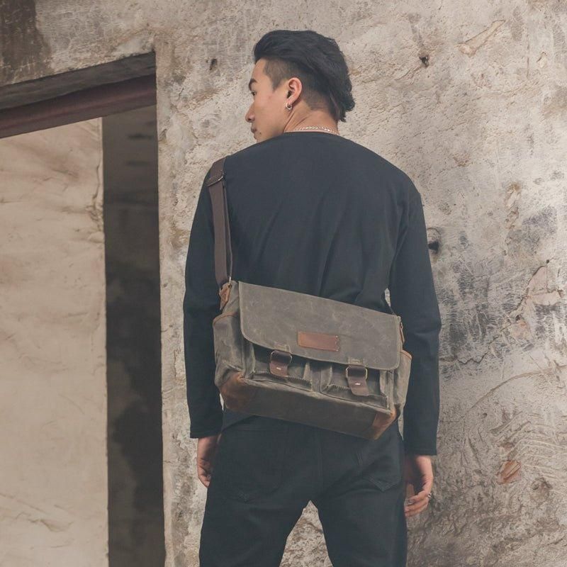 Sac Messager Toile Cirée Pour Ordinateur Portable Hommes