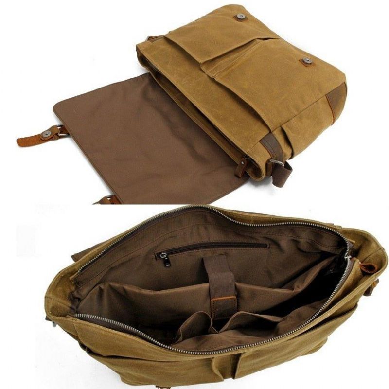 Sac Messager Toile Imperméable Pour Homme Ordinateur Portable 14 Pouces