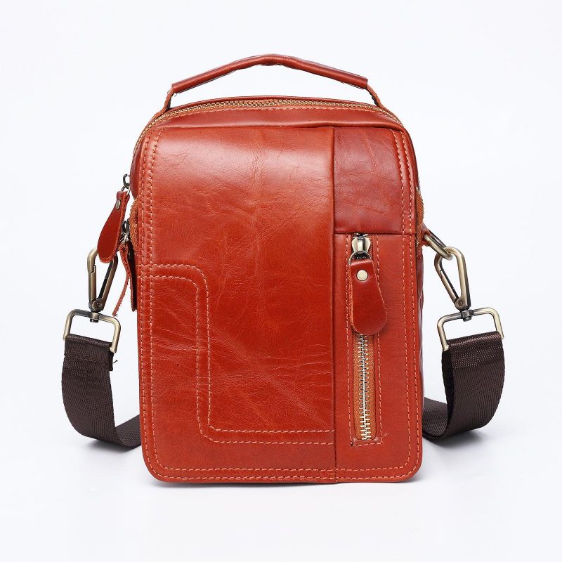 Sac Messager Vintage Cuir Rouge-marron Pour Homme