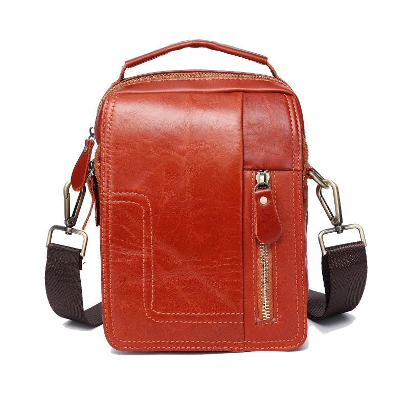 Sac Messager Vintage Cuir Rouge-marron Pour Homme