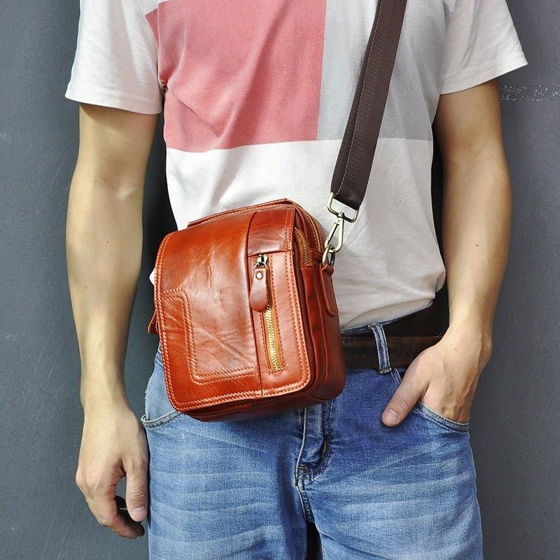 Sac Messager Vintage Cuir Rouge-marron Pour Homme