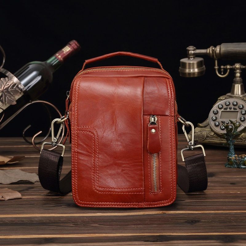 Sac Messager Vintage Cuir Rouge-marron Pour Homme