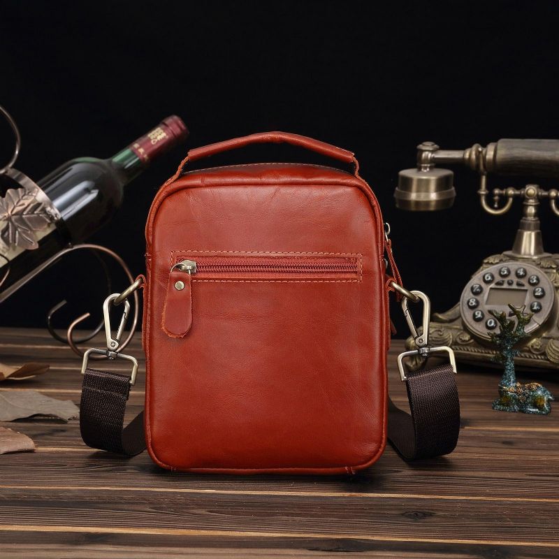 Sac Messager Vintage Cuir Rouge-marron Pour Homme