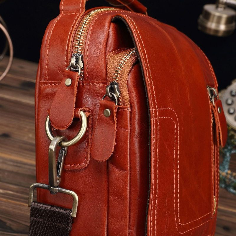 Sac Messager Vintage Cuir Rouge-marron Pour Homme