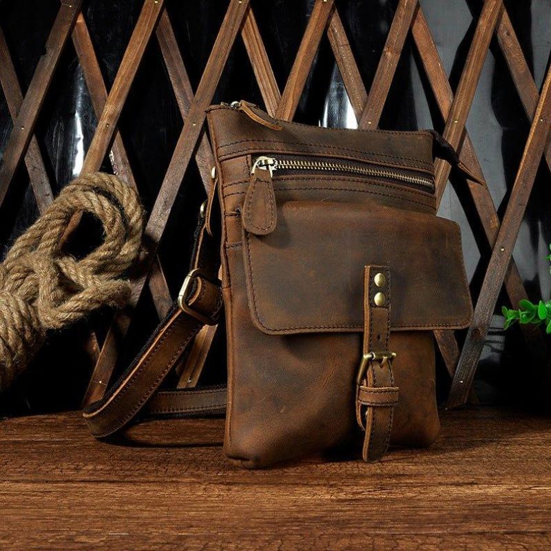 Sac Messager Vintage Cuir Véritable 8 Pouces