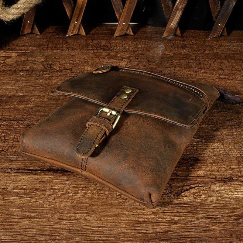 Sac Messager Vintage Cuir Véritable 8 Pouces