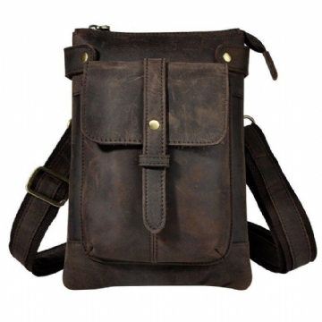 Sac Messager Vintage Cuir Véritable 8 Pouces Pour Hommes