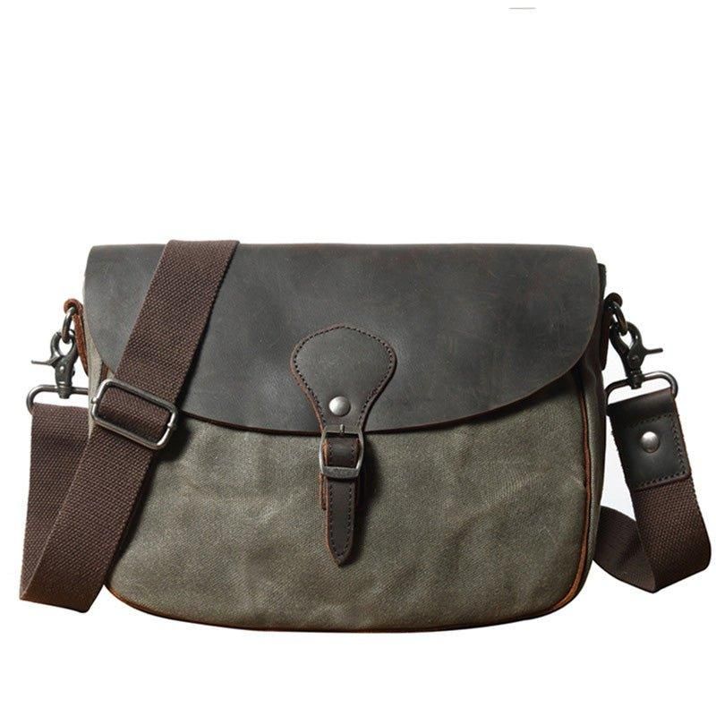 Sac Messager Vintage Pour Hommes Cuir Et Toile Ipad