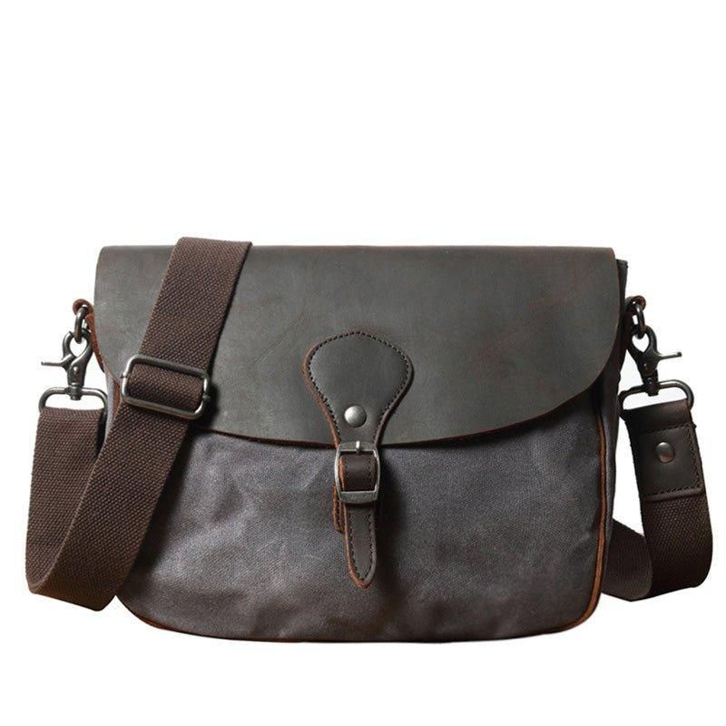 Sac Messager Vintage Pour Hommes Cuir Et Toile Ipad