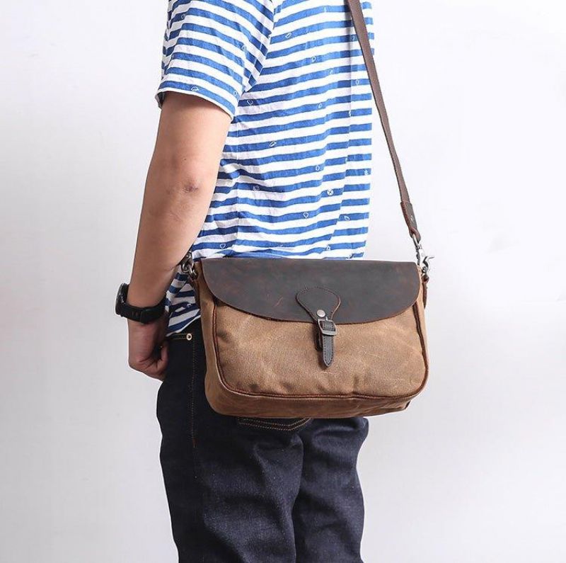 Sac Messager Vintage Pour Hommes Cuir Et Toile Ipad