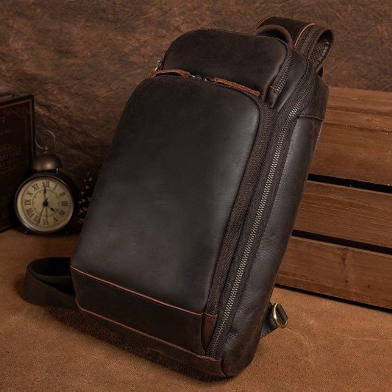 Sac Poitrine Cuir Pour Hommes À Bandoulière