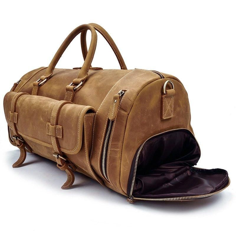 Sac Polochon Cuir Pour Hommes 22 Pouces Avec Poche À Chaussures