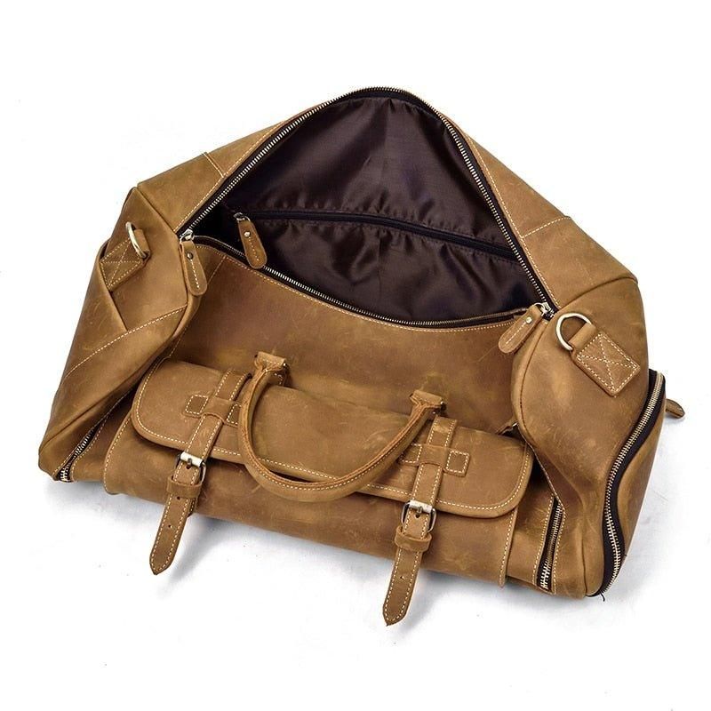 Sac Polochon Cuir Pour Hommes 22 Pouces Avec Poche À Chaussures