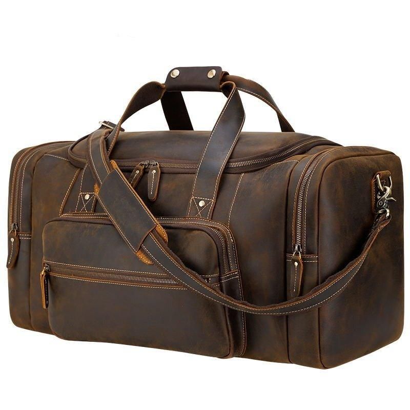 Sac Sport Cuir Marron Avec Poche Avant