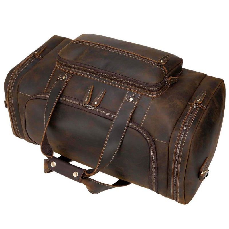 Sac Sport Cuir Marron Avec Poche Avant