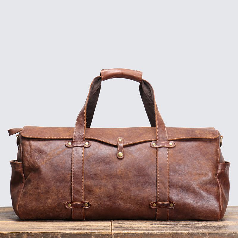 Sac Sport Cuir Vintage Weekender Pour Hommes