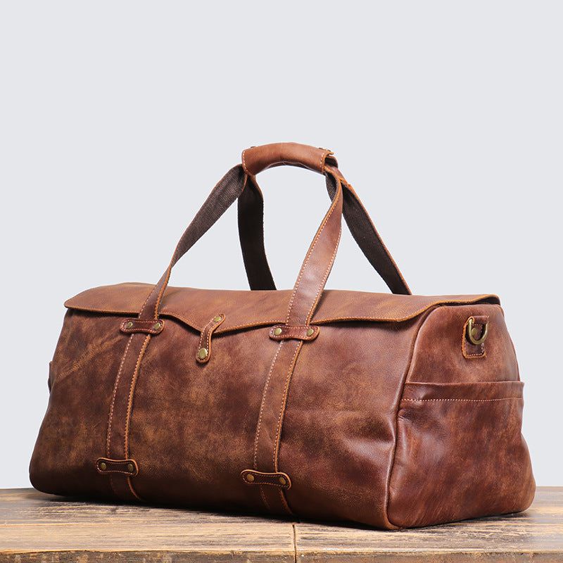 Sac Sport Cuir Vintage Weekender Pour Hommes