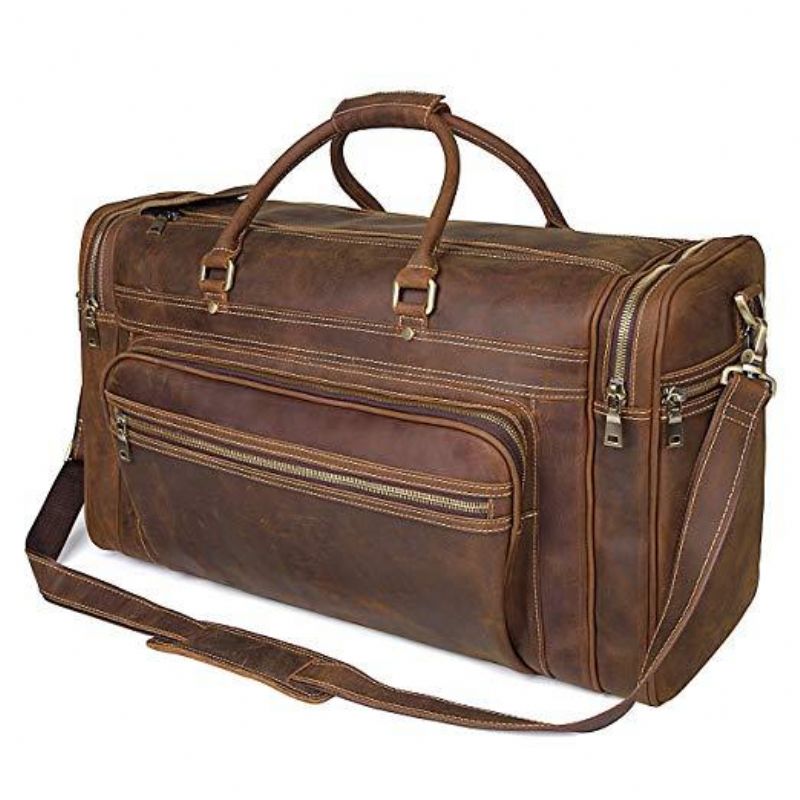 Sac Week-end Cuir Crazy Horse Pour Hommes Grand Marron