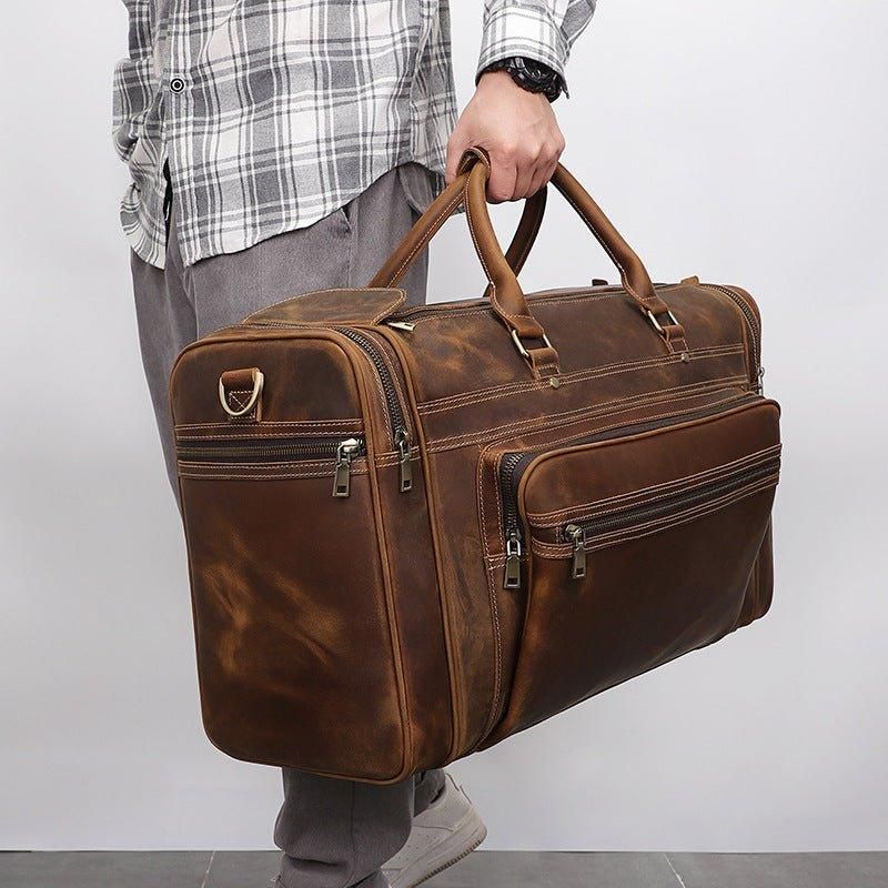 Sac Week-end Cuir Crazy Horse Pour Hommes Grand Marron