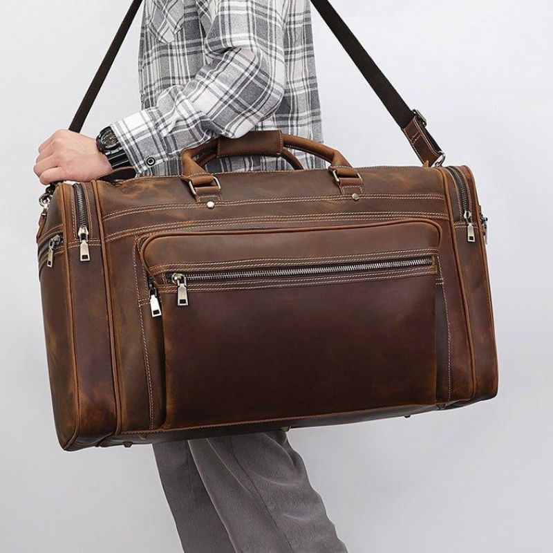 Sac Week-end Cuir Crazy Horse Pour Hommes Grand Marron