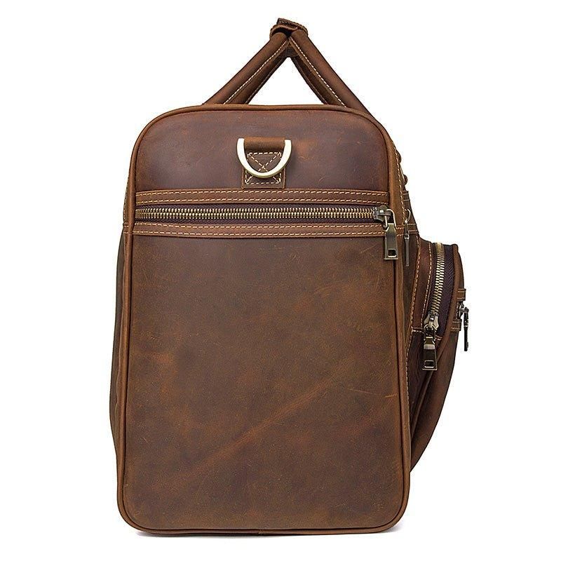 Sac Week-end Cuir Crazy Horse Pour Hommes Grand Marron