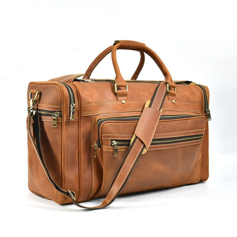 Sac Week-end Cuir Crazy Horse Pour Hommes Grand Marron