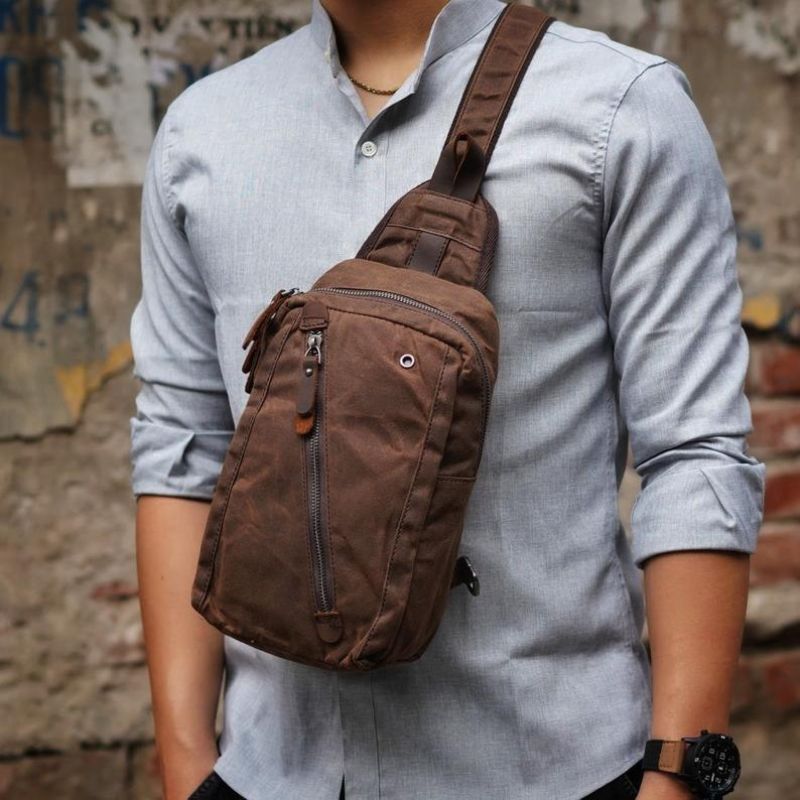 Sling Backpack Sac À Bandoulière Toile Cirée Pour Hommes