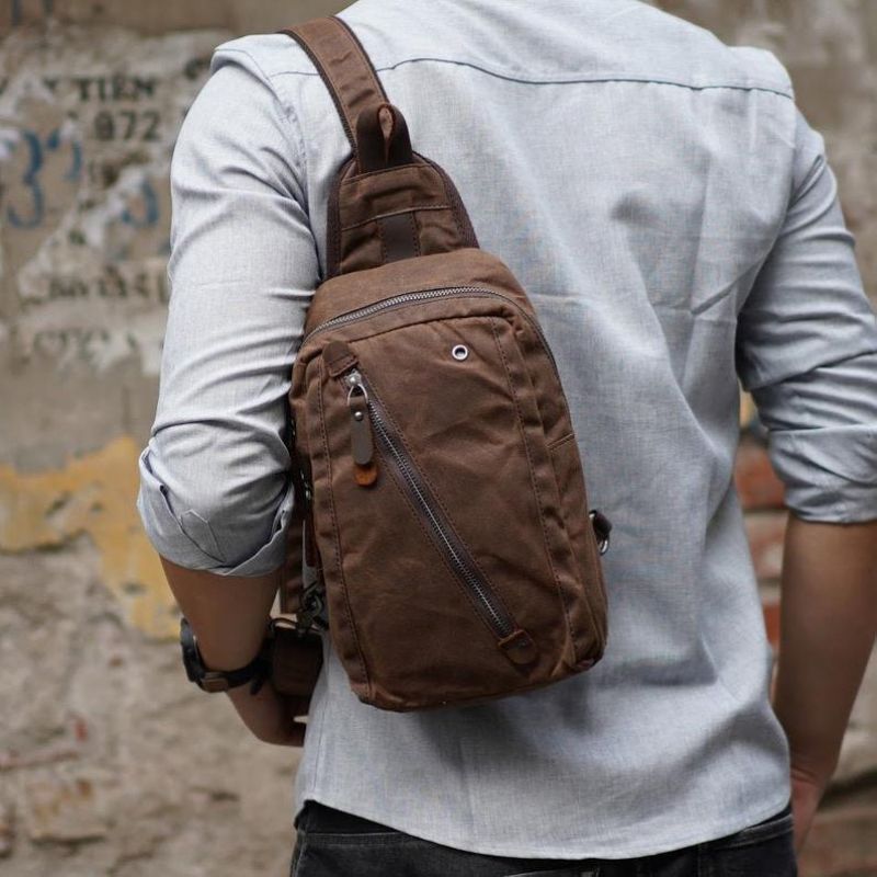 Sling Backpack Sac À Bandoulière Toile Cirée Pour Hommes