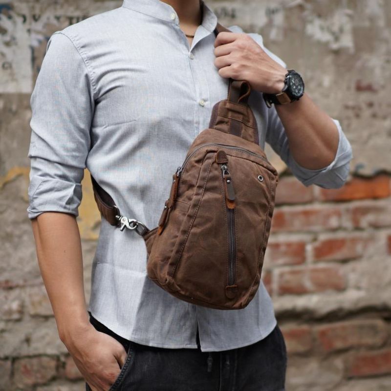 Sling Backpack Sac À Bandoulière Toile Cirée Pour Hommes