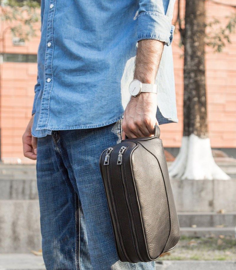 Trousse Toilette Cuir Pour Homme Noir