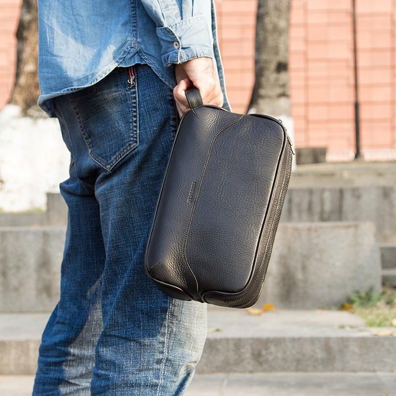 Trousse Toilette Cuir Pour Homme Noir