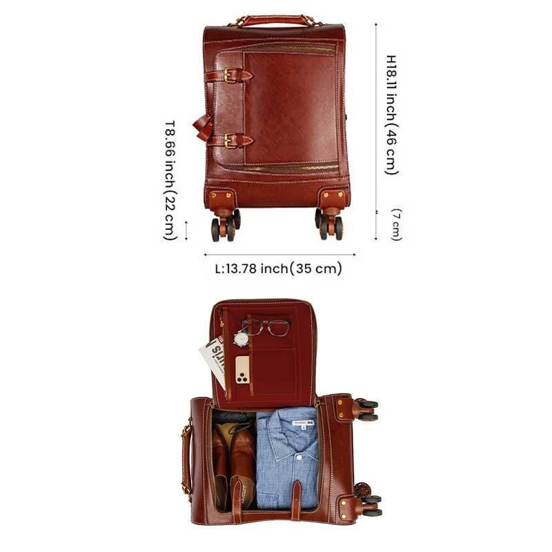 Valise Cuir Vintage Bagage Voyage 20 Pouces