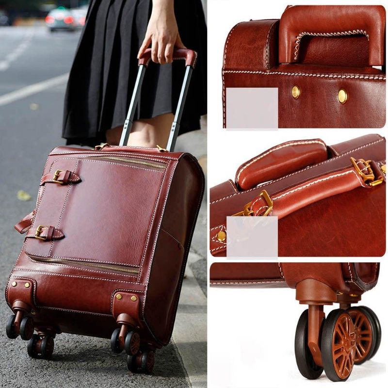 Valise Cuir Vintage Bagage Voyage 20 Pouces