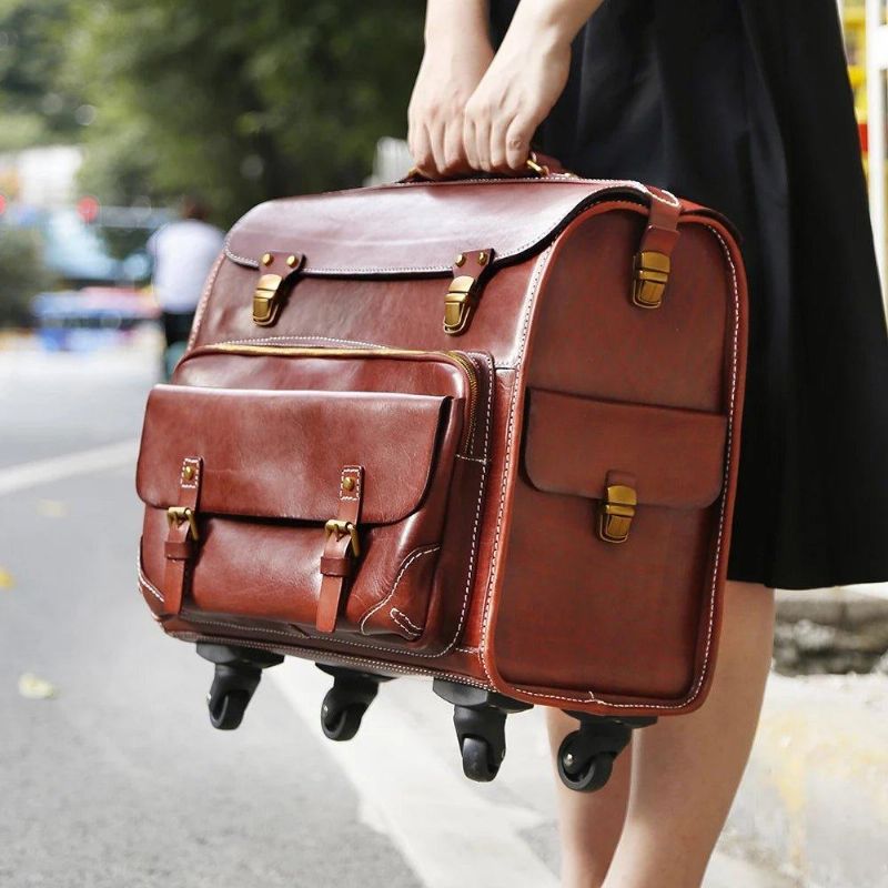 Valises À Main Cuir Vintage Pour Bagages 20 Pouces